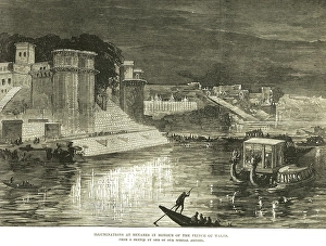 Illuminations at Benares, Varanasi in honour of the Prince of Wales, Uttar Pradesh, India, Asia