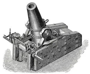 Illustration, cannon, mortar of the German siege and fortress artillery in a mobile carriage