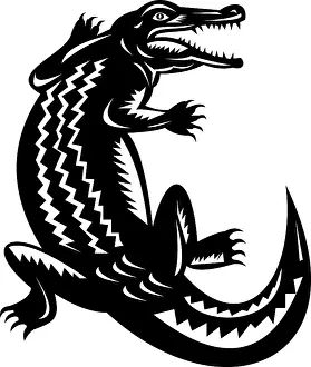 Illustration of a crocodile done in retro woodcut style