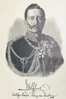 Illustration, lithography, portrait of Kaiser Friedrich Wilhelm II with a facsimile signature