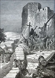 Illustration of the procession of the Crusades around the walls of Jerusalem in 1099