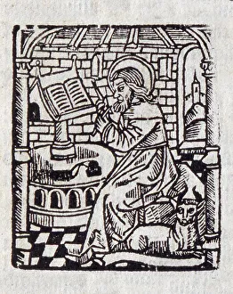 Illustration of a scribe from William Tyndale's 1538 New Testament
