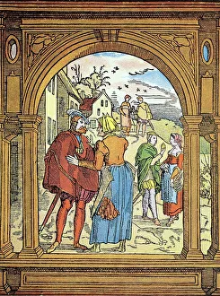 Illustration on the section on matchmakers in a French law book from the 16th century