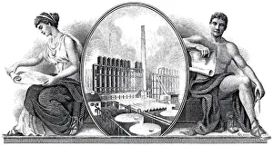 Detail of the illustration in the vignette of a historical stock certificate of an oil and gas company