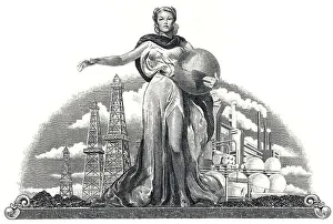 Detail of the illustration in the vignette of a historical stock certificate of an oil and gas company