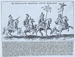 The image describes a military procession in which the leading horseman or aquilifer carries one or an eagle (Aquila)