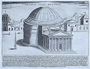 The image shows the view of the Pantheon as it might have looked when built