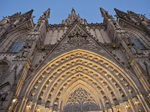 Impressive Gothic cathedral facade with sculptures