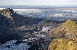 Impressive landscape with mountains and glaciers in the evening light