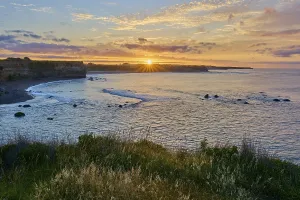 Impressive sunrise on the coast with bright sky and peaceful atmosphere