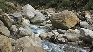 Improvised timber bridge on the Kimrong Khola