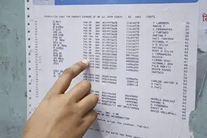 Category Historic EN Prints: Index finger on reservation chart fixed on train