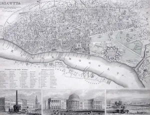 India map, map of Calcutta Kolkata showing public buildings and churches etc, India, Asia