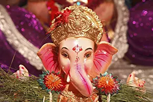 Indian festival Ganesh chaturthi celebration clay idol of ganpati elephant headed god