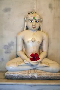 Indian Jain God of white marble Sirohi temple Rajasthan India Asia