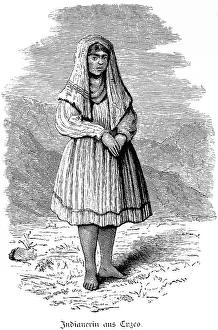 Indian, young woman, barefoot, landscape