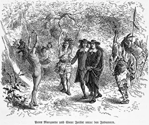 Indians, headdress, spears, Europeans