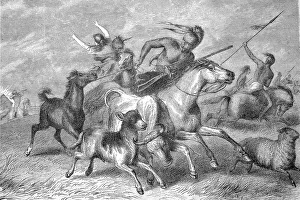 Indians on the prowl, robbing cattle from a farm