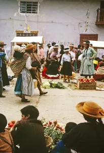 Indigenous street market, Huancayo, Peru, South America around 1962, South America