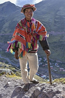 Category Mountain Landscapes Prints: Indio mountain guide with hat and poncho in the Andes