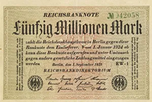 Inflation, banknote, banknote, state note or cheque for 50 million marks