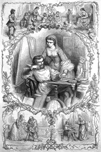The influence of women on men, symbolic wood print from 1850