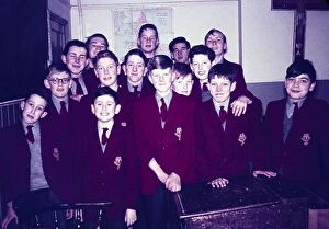 Informal group portrait of secondary school boys inside classroom, Uk c 1960