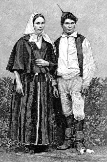 Inhabitants in typical dress from the island of Madeira in 1880