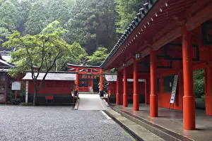 Inner yard in japanese temple in mountain area