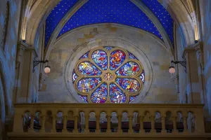 Inside the Beautiful Cathedral Collegiale de Neuchatel With Colorful Window in City of Neuchatel