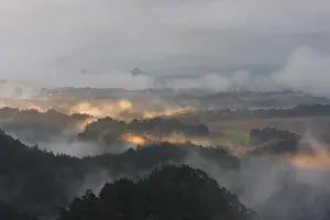 Interesting light, fog and cloud over Saxon Switzerland National Park