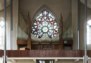 Interior facing west with organ loft and west window