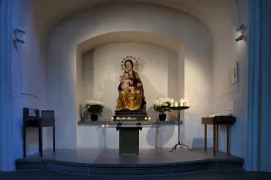Interior view of the chapel, sacrificial candles