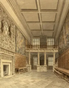 Interior view of the hall at Hardwick Hall in Derbyshire