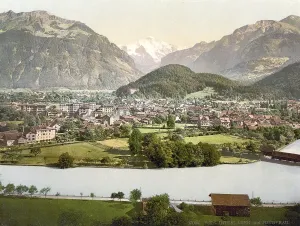 Interlaken and the Jungfrau, Aare River in foreground