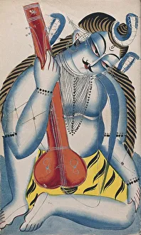 An intoxicated Shiva holding a sitar or tambura in the form of a lingam