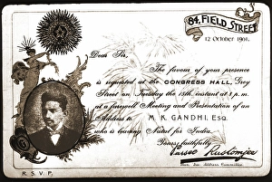 Invitation card for farewell meeting for Mohandas Gandhi, South Africa, October 12, 1901, Africa