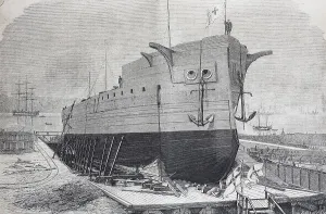 The ironclad Frederick the Great on the stack in the shipyard of Kiel