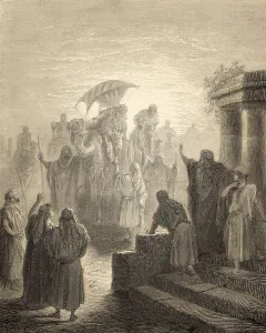 Isaac meets Rebekah, woodcut by Gustave Dore