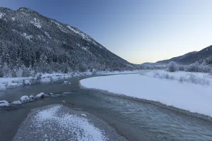 Isar valley in winter at temperatures of minus 18 degrees Celsius