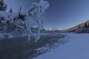 Isar valley in winter at temperatures of minus 18 degrees Celsius