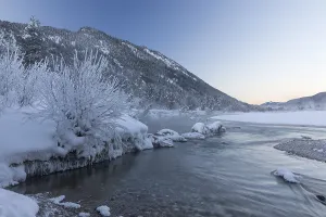 Isar valley in winter at temperatures of minus 18 degrees Celsius