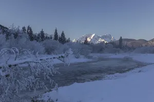 Isar valley in winter at temperatures of minus 18 degrees Celsius