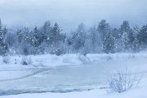 Isar valley in winter at temperatures of minus 18 degrees Celsius