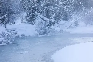 Isar valley in winter at temperatures of minus 18 degrees Celsius