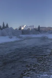 Isar valley in winter at temperatures of minus 18 degrees Celsius