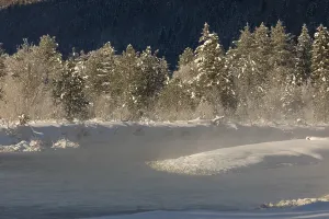 Isar valley in winter at temperatures of minus 18 degrees Celsius