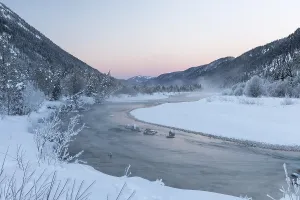 Isar valley in winter at temperatures of minus 18 degrees Celsius