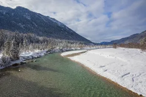 Isar valley in winter at temperatures of minus 18 degrees Celsius