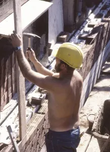 Iserlohn. Construction worker at a building project on 6